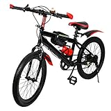 20 Zoll Kinder Jungen Fahrrad, Kinderfahrrad mit Doppelscheibenbremsen, Mountainbike Fahrrad 6 Gang MTB Bike, Hartstahl Citybike (rot)