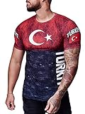 OneRedox Herren Länder T-Shirt Kurzarm Rundhals Fußball Türkei Türkiye 1186 XL