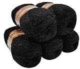 5 x 100 g Alize Glitzerwolle, Effektwolle einfarbig, 500 Gramm Metallic - Wolle mit 20% Woll-Anteil (schwarz 60)