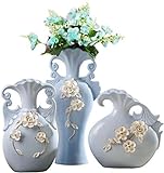 CSLOPMH Pale Blue Ceramic Vase Set of 3 for Home Decor, Bud Vase Set of Boho Vases, Decorative Vase, Great for Centerpieces, Kitchen, Office Or Living Room