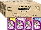 Whiskas 7+ Katzenfutter – Gemischte Auswahl in Gelee – Hochwertiges Nassfutter für Katzen ab 7 Jahren und älter – Für die Bewahrung der Vitalität – 84 Portionsbeutel à 100g