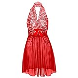 Boowhol Damen Reizwäsche Spitzenkleid Nachthemd Negligee Sexy Transparent Dessous-Sets Kleid Spitze Reizvoll Neckholder Babydolls mit Panties,Übergröße- größe L-5XL (4XL, Rot)