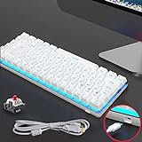 JUSHINI AK33 Mechanische Gaming Tastatur Mini LED-Hintergrundbeleuchtung Anti-Ghosting Bluetooth USB Kabelgebundene Tastatur aus Weiß, Red Switch Blu-Ray Gaming-Tastatur für Büro und Spielen