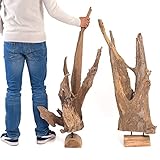Wurzelholz Treibholz Skulptur 'ROOTS 80' | natur, 70-80cm Teakholz | Design Holzskulptur, Unikat Figur aus Teak mit massivem Sockel