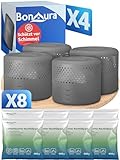 BonAura® 4x Luftentfeuchter ohne Strom + 8x 400g Luftenfeuchter Nachfüllpack - Raumentfeuchter bis 40m² für Keller, Bad uvm. - Entfeuchter und Luftentfeuchter Granulat im Set - Schutz vor S
