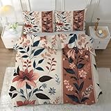 CCZM Bettwäsche 220x240 Blumenzweige - Bettbezug 220x240 Lilie mit 2 Kissenbezüge 80x80 cm, Retro-Blumen Wendebettwäsche, Microfaser Bettwäsche mit Reißverschluss, Y-215