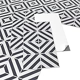 ARTENS - PVC Bodenbelag - Selbstklebende Fliesen - Geometrischer Fliesen-Effekt - Schwarz/Weiß - 2.23m² / 12 Fliesen