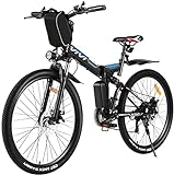 VIVI E-Bike Herren Elektrofahrrad,26 Zoll Mountainbike Klappbar Elektrofahrrad, Shimano 21-Gang Elektrisches Fahrrad mit Abnehmbare 36V Lithium-Ionen Batterie (Schwarz)