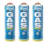 Gloria Universal Gas-KARTUSCHE 600ml 3 Stück | für Thermoflamm | Camping | Unkrautbrenner | Gasbrenner | Abflammgerät, Blau