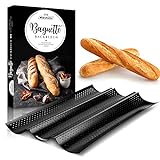 SIEGION | Baguette Backform − 3er Baguette-Backblech − Carbon Baguetteblech mit Antihaftbeschichtung − Baguetteform inkl. E-Book mit 10 Rezepten