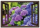 Artland Leinwandbilder Wandbild Bild auf Leinwand 70x50 cm Fensterblick Hortensien im Garten T5QA