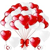 Bluelves Herzluftballons Rot,100 Stück Herzluftballons Rot Weiß,Luftballons Rot Weiß,Herz Luftballons,Herz Helium Ballon,Latex Ballon für Hochzeit Verlobung Valentinstag JGA Party Deko