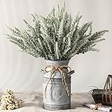 LESING Künstliche Lavendelblumen mit Vase, künstliche Lavendelpflanzen in dekorativer Metallvase, rustikale Vintage-Blumen für Zuhause, Bauernhaus-Dekoration (Herz, weiß)