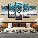 PMSM Pack of 5 Artwork Canvases Paintings Blauer Baum-roter Stuhl Canvas Prints Decoration for Main Wall Art, 30 x 40 cm x 2，30 cm x 60 cm x2，30 cm x 80 cm x 1.