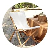Klappbar Gartenliege Sessel Modern Design Tragbare Leicht Liegestuhl Mit Holz und Stoff für Camping Schwimmbad Drinnen und Draußen,White