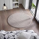 Kurzflor Flachgewebe Teppich für Wohnzimmer, Kinderzimmer und Schlafzimmer Einfarbig Uni Grau Silber 160 cm rund