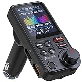 Nulaxy Bluetooth FM Transmitter Auto, starker Mikrofon Bluetooth Autoradio Adapter mit 1,8-Zoll-Farbbildschirm für Freisprechanrufe, unterstützt QC3.0-Aufladung, Höhen und Bass Sound Musikplayer-KM30