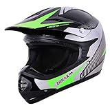 Zorax Kinder-Motorradhelm/Motocross-Helm, Größe XL, 55 cm, Grün/silberfarben