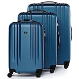 FERGÉ Kofferset Hartschale 3-teilig Marseille Trolley-Set - Handgepäck 55 cm, L und XL 3er Set Hartschalenkoffer Roll-Koffer 4 Rollen 100% ABS blau