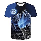 AOXQ Schwarzweiss-T-Shirt Coole Wolf 3D Gedruckt T-Shirt Männer Lustige Muster Sommer Rundhalsausschnitt Kurzarm 3D T-Shirt Männer