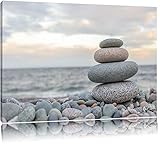 Steinturm am Strand Format: 80x60 auf Leinwand, XXL riesige Bilder fertig gerahmt mit Keilrahmen, Kunstdruck auf Wandbild mit Rahmen, günstiger als Gemälde oder Ölbild, kein Poster oder Plakat