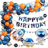 XXL Weltraum Deko-Set zum Geburtstag | 60-tlg. Space-Dekoration zur Geburtstagsparty | 3x XXL Folienluftballons + 2x Girlanden + 60x Latex-Luftballons