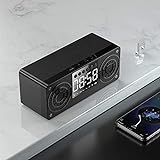 ist Präfekt für Streaming / Podcasting / Gaming Hölzerne tragbare Bluetooth 5.0-Lautsprecher Wecker Wireless-Lautsprecher-Unterstützung TF AUX USB FM Radio für Smartphone-PC ( Color : Black )