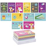 48 Stück Geburtstagskarten mit Umschlägen für Kinder, 12 Motive mit Dinosaurier, Fuchs, Schlange, Krokodil, DIN A6