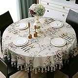 A7Jrbda Elegant und luxuriös Schwergewicht Tischtuch Baumwolle Leinen Tischdecken mit Quaste staubfest Tischabdeckung für Küche Dinnern Tischtischdekoration, 2 Farben