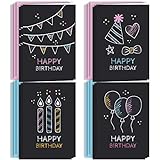 Geburtstagskarte Glückwunschkarten Set mit 12 Geburtstagskarten Klappkarten mit Umschlägen Luftballons Party Modern Happy Birthday für Erwachsene Kinder Frau Mann Mädchen Jungen Kerzen Schwarz
