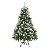 GIGALUMI 1.2M künstlicher Weihnachtsbaum mit Schnee und echten Tannenzapfen feuerfester Tannenbaum, inkl. Christbaum Ständer