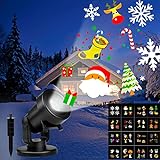LED Projektionslampe - LED Projektor Weihnachten mit Deko Lichteffekt, Schneeflocken Projektor Lampe mit 16 Motiven, IP44 wasserdicht für Aussen Innen Halloween Ostern Geburtstag Party Schneefall