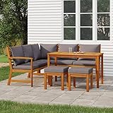 LAPOOH 6-TLG. Garten-Essgruppe mit Kissen Massivholz Akazie, Esstisch Mit Stühlen Set, Gartenmöbel Sitzgruppe, Balkon Möbel, Gartenlounge Set, Terrassenmöbel, Balkonmöbel Set - 3154965
