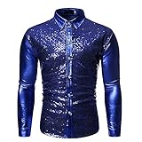 Caxndycing Pailletten Hemd Herren Langärmelig Disco Party Oberteile Gold Silver Glitzer Nachtklub Party herrenhemd Slim Fit freizeithemd Button Down Trachtenhemd Club Wear Lang