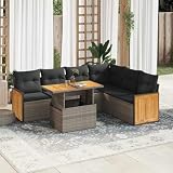 Wenjingqi-3327721 Gartensofa-Set, 7-teilig, Polyrattan, Akaziengrau, G