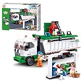 ReallyPow Technik Müllabfuhr Auto, Müllwagen mit 3 Minifiguren und Zubehör, Müllfahrzeug Müll LKW Bausatz Kompatibel mit Lego Technic - 432 Teilen