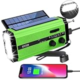 YIKANWEN Tragbare Solar Radio,AM/FM Kurbelradio mit Wiederaufladbare 5000mAh Batterie Powerbank, LED Taschenlampe & Leseleuchte SOS Alarm für Camping Ourdoor(Grün)