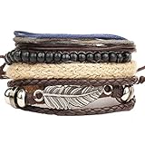 ICHQ Armband, Mode Herren Leder Armbänder Mehrfache Kombinationen Armreifen Schmuck Armband Men's Geschenk Zubehör Leather Bracelet (A)