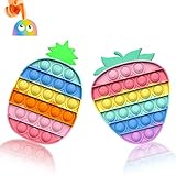2er-Pack Fruit Push Popping Bubble Sensorisches Zappelspielzeug für Autismus Poke Pop Toys Special Needs Stress Rainbow Zappelspielzeug für Kinder (Regenbogen - Erdbeere & Ananas)