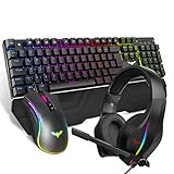 havit Mechanische Gaming Tastatur Maus Headset Set, RGB QWERTZ Handballenauflage Tastatur (DE-Layout), 4800 Dots Per Inch Gaming Maus und RGB Gaming Headset (KB380L)