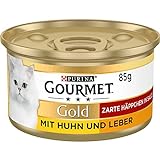 PURINA GOURMET Gold Zarte Häppchen in Sauce Katzenfutter nass, mit Huhn und Leber, 12er Pack (12 x 85g)