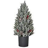 HOMCOM Künstlicher Weihnachtsbaum Kleiner Tisch-Christbaum 170 Äste schneebedecktes Design einfacher Aufbau Christbaum mit Kunststoffsockel Beeren Tannenzapfen PE PVC Grün Ø27 x 47 cm