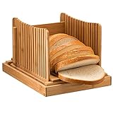 PUMYPOREITY Bambus Brotschneidemaschine mit Krümel Auffangschale Faltbarer Brotschneider aus Bambusholz Dicke Einstellbare für hausgemachtes Brot, Laibkuchen, Bagels