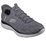 Skechers Herren Summits Key Pace Sneakers, Anthrazitfarbenes Netzgewebe, schwarzer Besatz, 42 EU