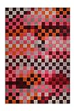 Esprit home I Moderner Kurzflor Teppich - Läufer aus Wolle für Wohnzimmer, Flur, Schlafzimmer I Pixel I Rot Orange Grau Silber Pink I (70 x 140 cm)
