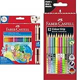 Faber-Castell 201747 - Colour Grip Buntstifte Children of the world, 20 Buntstifte + 3 Stifte mit je 2 Hautfarben Skin Tones, 1 Stück & 201569 - Buntstift Sonderfarbset, Colour Grip, 12er Etui