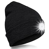 SPGOOD LED Beanie Beleuchtete Mütze mit Licht Laufmütze Herren Damen Kappe Lampe USB Nachladbare Mütze Winter Warm Stirnlampe mit LED Licht für Jogger,Camping,Laufen (Schwarz)