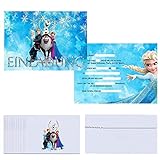 Aheagou Elsa Einladungskarten,12 Deutsche Einladungskarten+12 Umschläge, Eiskönigin einladungskarten kindergeburtstag für Geburtstagsfeiern und Kindergeburtstage (E)