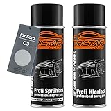 TRISTARcolor Autolack Spraydosen Set für Ford O3 Moondust Silver Metallic Basislack Klarlack Sprühdose 400ml