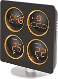 Technoline WS 6830 Wetterstation mit Wetterdendenz, Temperaturanzeigen, 2 Weckalarmen und Schlummerfunktion, LED-Anzeige, inklusive mit Außensender TX 96-TW004, warmes orange, Gehäuse schw